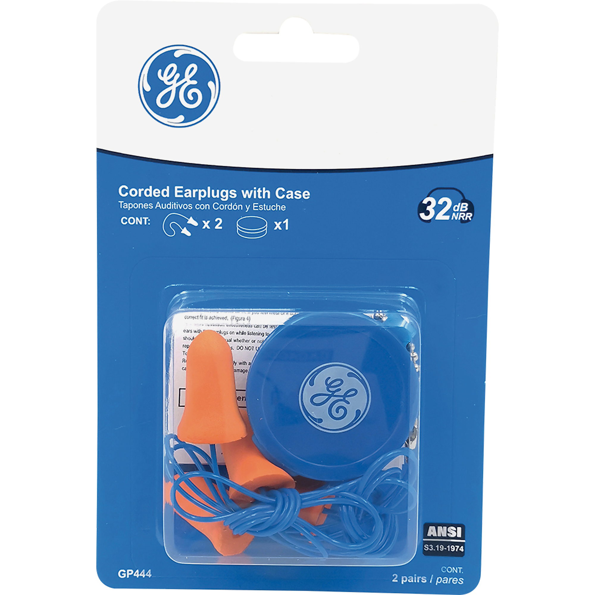 General Electric, 32 dB Corded Bell-Shaped Earplug with Case 2 Pair, Noise Reduction Rating 32 dB, Pairs Included (qty.) 2 Model# GP444
